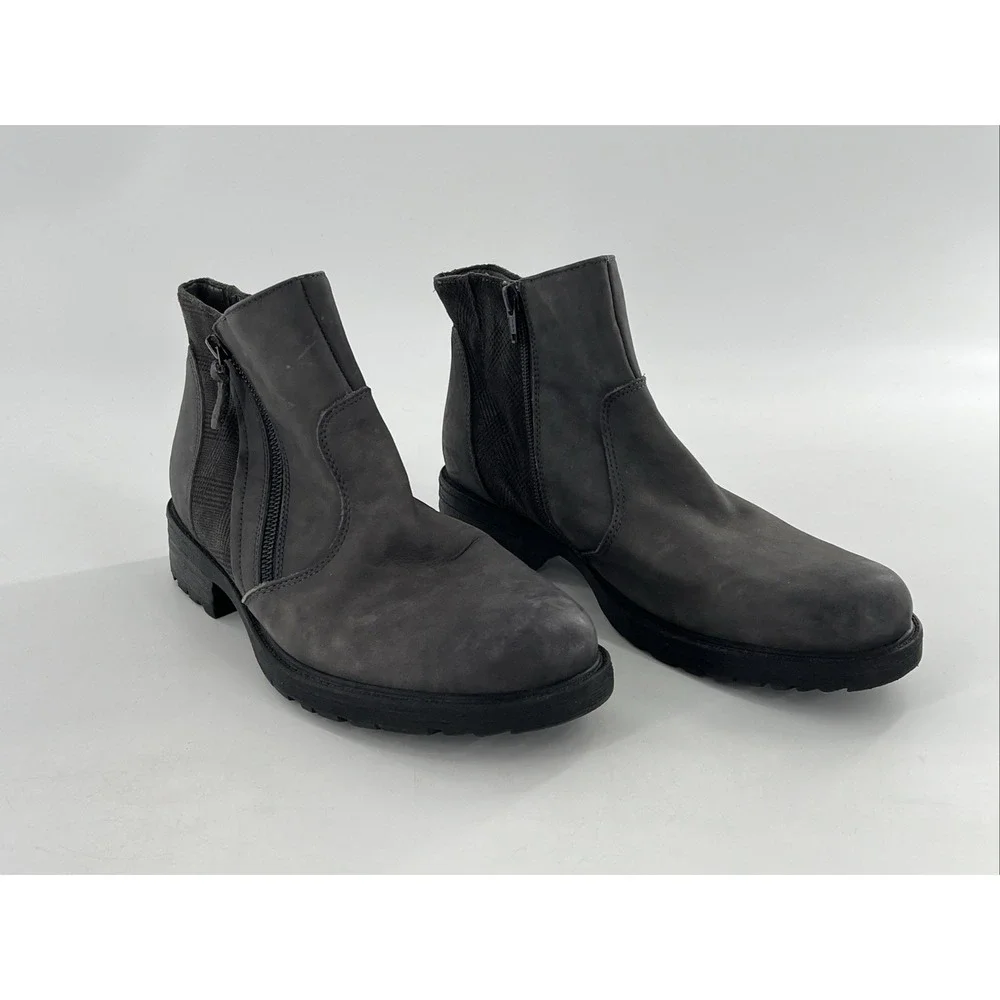 Earth Womens Leather Ankle Boots Gray Plaid Tweed Block Heel Zip 11 B‎ Jordan